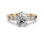 5 Stone Engagement Ring Setting for Oval Center with Plain Band and Prong Head in Yellow Gold