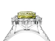 Halo Engagement Ring Setting for Fancy Yellow Princess Cut Center with Single-Row Pave, Open Basket and Prong Head in White Gold