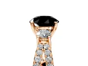 3 Stone Engagement Ring Setting for Fancy Black Round Cut Center with Pave Split Shank and Prong Head in Rose Gold