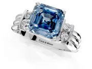 Solitaire Engagement Ring Setting for Fancy Blue Asscher Cut Center with Grooved Bar Accent Band and Prong Head in Platinum