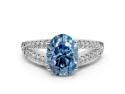 Solitaire Engagement Ring Setting for Fancy Blue Oval Center with Pave Split Shank and Prong Head in Sterling Silver