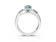 3 Stone Engagement Ring Setting for Fancy Blue Pear-Shaped Center with Tapered Baguettes, Plain Band and Prong Head in Platinum