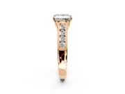 Solitaire Engagement Ring Setting for Princess Cut Center with Cathedral Channel Band and Prong Head in Rose Gold