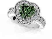 Milgrain Halo Engagement Ring Setting for Fancy Green Heart-Shaped Center with Pave Band and Prong Head in Platinum