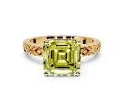 Solitaire Engagement Ring Setting for Fancy Yellow Asscher Cut Center with Milgrain X Pattern Band and Prong Head in Yellow Gold