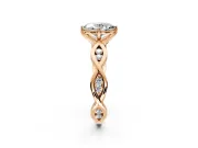 Solitaire Engagement Ring Setting for Oval Center with Accented Twist Band and Leaf Prong Head in Rose Gold