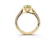 Solitaire Engagement Ring Setting for Fancy Yellow Oval Center with Multi-Row Accents and Prong Head in Yellow Gold