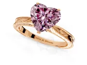 Solitaire Engagement Ring Setting for Fancy Pink Heart-Shaped Center with Engraved Milgrain Band and Prong Head in Rose Gold