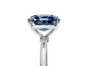 Solitaire Engagement Ring Setting for Fancy Blue Asscher Cut Center with Straight Thin Band and Prong Head in Platinum