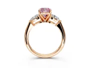 3 Stone Engagement Ring Setting for Fancy Pink Cushion Cut Center with Large Pear-Shaped Accents and Prong Head in Rose Gold