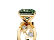 Solitaire Engagement Ring Setting for Fancy Green Radiant Cut Center with Criss-Cross Accent Band and Prong Head in Yellow Gold