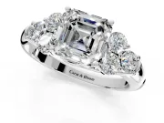 Cluster Engagement Ring Setting for Asscher Cut Center with Round Cut Accent Frame and Prong Head in Sterling Silver