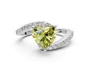 Solitaire Engagement Ring Setting for Fancy Yellow Heart-Shaped Center with Pave Bypass Swirl Band and Prong Head in Sterling Silver