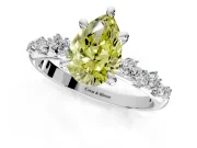 Solitaire Engagement Ring Setting for Fancy Yellow Pear-Shaped Center with Trailing Leaf Accent Band and Prong Head in Sterling Silver