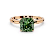 Hidden Halo Engagement Ring Setting for Fancy Green Cushion Cut Center with Plain Band and Tall Prong Head in Rose Gold