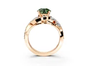 Halo Engagement Ring Setting for Fancy Green Round Cut Center with Marquise and Pave Bypass Band and Prong Head in Rose Gold