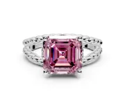 Halo Engagement Ring Setting for Fancy Pink Asscher Cut Center with Rope Twist Split Shank and Prong Head in Platinum