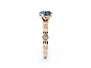 Solitaire Engagement Ring Setting for Fancy Blue Round Cut Center with Beaded Bezel Station Band and Prong Head in Rose Gold