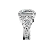Cluster Engagement Ring Setting for Asscher Cut Center with Bezel Accent Clusters and Prong Head in Sterling Silver
