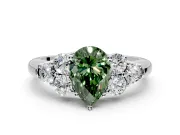 Cluster Engagement Ring Setting for Fancy Green Pear-Shaped Center with Round Cut Accent Frame and Prong Head in Sterling Silver