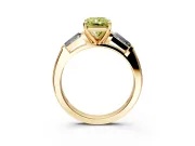 3 Stone Engagement Ring Setting for Fancy Yellow Radiant Cut Center with Tapered Baguettes, Plain Band and Prong Head in Yellow Gold