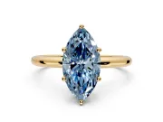 Hidden Halo Engagement Ring Setting for Fancy Blue Marquise Center with Thin Round-Wire Band and Prong Head in Yellow Gold