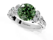 Cluster Engagement Ring Setting for Fancy Green Round Cut Center with Bezel Accent Clusters and Prong Head in Platinum