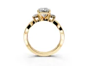 3 Stone Engagement Ring Setting for Radiant Cut Center with Pave Twist Band and Prong Head in Yellow Gold