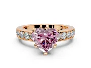 Solitaire Engagement Ring Setting for Fancy Pink Heart-Shaped Center with Channel-Set Accents and Prong Head in Rose Gold