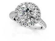 Halo Engagement Ring Setting for Round Cut Center with Raised Halo, Pave Band and Prong Head in Platinum