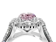 Large Accent Halo Engagement Ring Setting for Fancy Pink Oval Center with Pave Split Shank and Prong Head in Sterling Silver