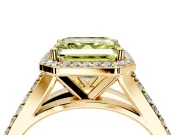 Halo Engagement Ring Setting for Fancy Yellow Asscher Cut Center with Narrow Pave Split Shank and Prong Head in Yellow Gold
