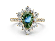 Floral Halo Engagement Ring Setting for Fancy Green Pear-Shaped Center with Pave Accents and Prong Head in Yellow Gold