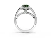 Halo Engagement Ring Setting for Fancy Green Round Cut Center with Framed Halo, Pave Band and Prong Head in White Gold