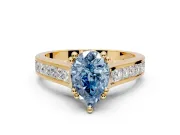 Solitaire Engagement Ring Setting for Fancy Blue Pear-Shaped Center with Channel Band and Double Claw Prong Head in Yellow Gold