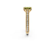 Solitaire Engagement Ring Setting for Fancy Yellow Emerald Cut Center with Engraved Pave Band and Prong Head in Yellow Gold