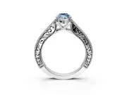 Solitaire Engagement Ring Setting for Fancy Blue Marquise Center with Engraved Pave Band and Prong Head in White Gold