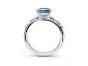 Cluster Engagement Ring Setting for Fancy Blue Princess Cut Center with Round Cut Accent Band and Prong Head in Sterling Silver