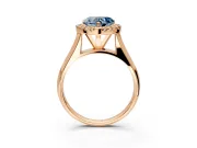 Halo Engagement Ring Setting for Fancy Blue Heart-Shaped Center with Square Band and Prong Head in Rose Gold
