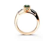 3 Stone Engagement Ring Setting for Fancy Green Emerald Cut Center with Tapered Baguettes, Plain Band and Prong Head in Rose Gold