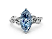 Leaf Motif Engagement Ring Setting for Fancy Blue Marquise Center with Pave Band and Prong Head in Sterling Silver