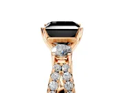 3 Stone Engagement Ring Setting for Fancy Black Princess Cut Center with Pave Split Shank and Prong Head in Rose Gold