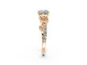Leaf Motif Engagement Ring Setting for Cushion Cut Center with Pave Band and Prong Head in Rose Gold