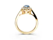 Floral Halo Engagement Ring Setting for Fancy Blue Pear-Shaped Center with Large Halo Accents and Prong Head in Yellow Gold