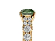 Solitaire Engagement Ring Setting for Fancy Green Cushion Cut Center with Pave Cathedral Shoulders and Prong Head in Yellow Gold