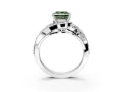 Halo Engagement Ring Setting for Fancy Green Princess Cut Center with Marquise and Pave Bypass Band and Prong Head in Platinum