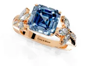 Floral Engagement Ring Setting for Fancy Blue Asscher Cut Center with Trailing Marquise Accents and Prong Head in Rose Gold
