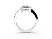 Halo Engagement Ring Setting for Fancy Blue Emerald Cut Center with Milgrain Halo, Pave Band and Prong Head in Sterling Silver