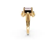 Solitaire Engagement Ring Setting for Fancy Pink Asscher Cut Center with Twisted Band and Scroll Prong Head in Yellow Gold