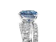 Solitaire Engagement Ring Setting for Fancy Blue Radiant Cut Center with Woven 3-Strand Pave Band and Prong Head in Platinum